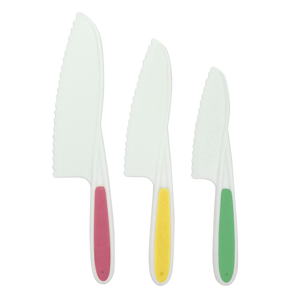 Fackelmann 44898 Set de 3 couteaux de cuisine et de pâtisserie pour enfants en plastique, couteaux enfants, couteau en plastique, Polypropylène, Thermoplastique, 22 cm + 24,​6 cm + 27,​5 cm