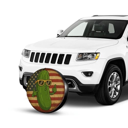 Image of Funny Pickle American Flag Spare Tire Cover with Unique Print, Weatherproof Wheel Covers Tire Protector, Universal Fit for Rv, Trailer, SUV, Camper Vehicle