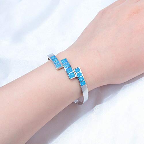 Cinily Ladies Blue Cuff Bangle Bracelets 18K White Gold Plated Opal Bracelets For Women Jewelry Large Gems Bangle Bracelet #TOP3