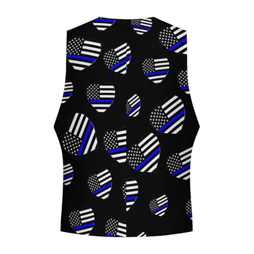 Thin Blue Line US Flag Heart Novelty Men's Suit Vest Funny Formal Dress Vests Business Waistcoat4