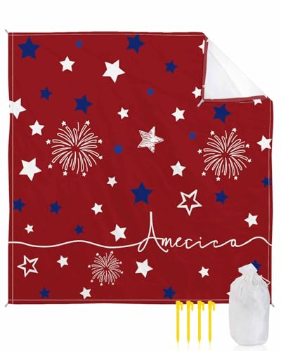 Beach Blanket Sandproof Waterproof Picnic Blankets 118x108In, 4th of July