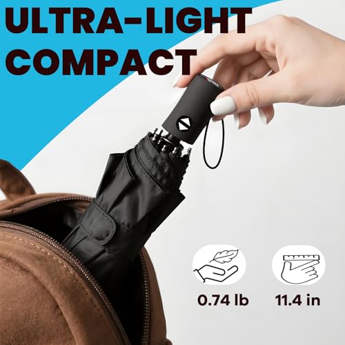SIEPASA Compact Travel Umbrella - Windproof Auto Open/Close, Small Folding Umbrella for Rain - Lightweight & Durable with Fiberglass Frame, Waterproof Canopy - Fits Backpack, Purse, Suitcase. (Black) - Thumbnail 3