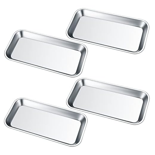 4 Piezas Bandejas de Instrumentos, Bandejas Rectangulares de Acero Inoxidable, Bandeja de Laboratorio para Dental Platos de Laboratorio - 22,5x11,5x1,6 cm