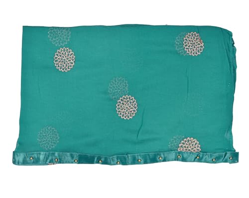 Image of YOUTHQUAKE Golden Floral Embroidery Work Chiffon Dupatta for Womens & Girls with Fancy Moti Lace