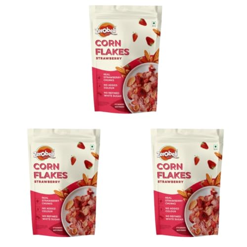 Image of Zerobeli Strawberry Corn Flakes 260g | With Real Strawberry Chunks | Delicious Crispy Flakes | No Artificial Color | Natural Sweetness & Nutritional Benefits | Year-Round Fruity Goodness | High in Vitamins & Antioxidants