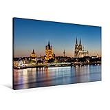 Premium Textil-Leinwand 90 x 60 cm Quer-Format Groß St. Martin Kirche und Kölner Dom | Wandbild, HD-Bild auf Keilrahmen, Fertigbild auf hochwertigem Vlies, Leinwanddruck von Michael Valjak