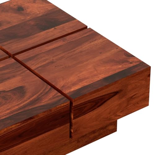 Image of Sheesham Wood Square Coffee Table | Coffee Table for Living Room | Coffee Table Small | Center Table | Center Table for Home & Office | Finish Color:- Rustic Teak