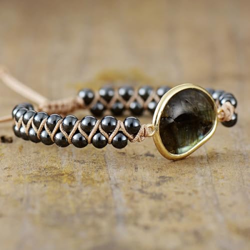 Image of Women Boho Wrap Bracelet,Handmade Natural Stone Crystal Emperor Beads Heart Bracelet, Fashion Bohemian Jewelry Gift for Women