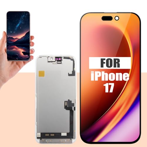 Soft OLED Screen for iPhone 17 Screen Replacement for iPhone 17 LCD Screen A3520,A3258,A3519,A3521 3D Touch Display Digitizer Assembly Repair Parts(Black No Frame