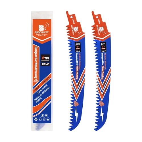 BRSCHNITT Lot de 2 lames de scie sabre avec dents japonaises 180 mm - Bord arqué - Pour bois 180 mm - 6 TPI - Pour tailler les arbres, couper le bois