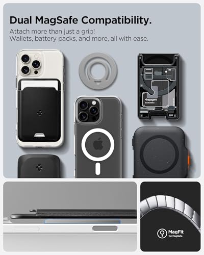 Image of Spigen Dual Pop Magsafe Ring Holder, Double Sided Magnet with Finger Loop Grip Compatible with iPhone 17 /16 /15 /14 /13 /12 Models, Pixel 10 Series [Soft Silicone Texture] [Strong Magnet] - Gray
