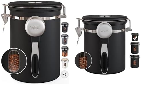 Veken Coffee Canister set with Window, Airtight Stainless Steel K...