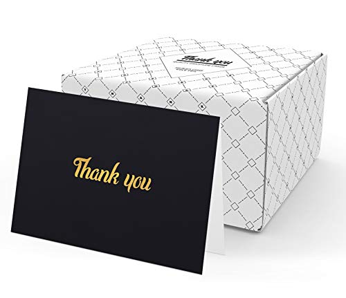 Thank You Cards with Envelopes - 100 Thank You Notes for Business, Weddings, Professional use, Graduation, Birthday, Baby Showers, Engagement, Funeral | Bulk Black Thank You Notes Gold Foil Print