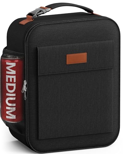 HOTOR Lunch Bag for Men & Women - Large Capacity Insulated Lunch Bag with Mutiple Pockets, Wear-Resistant Cooler Lunch Box for Office, Picnic, Black, 7L, 9.06