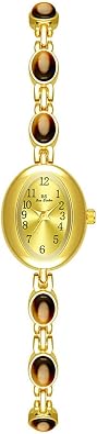 MASTOP Luxury Vintage Gold Watches for Women with Jade Colorful Crystal Small Oval Dainty Silver Watch Ladies Bracelet Dress Quartz Wrist Watch Waterproof Bangle