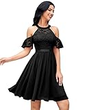 BeryLove Cocktailkleid Damen Kurz Festliches Kleid Damen Hochzeit Jugendweihe Kleid Off Shoulder Kleid 7061 Black M