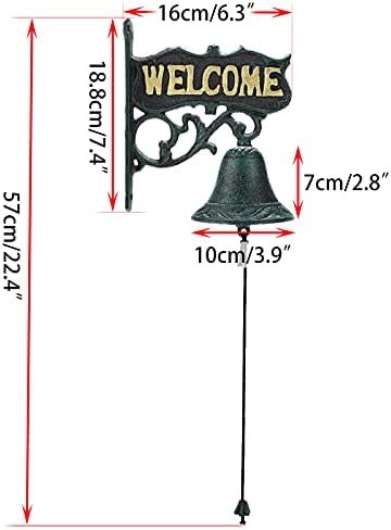 SUMTree Heavy Duty Cast Iron Door Bell Welcome Sign - Outdoor Hanging Decor Garden Decorative Bell - Wall Mount Dinner Bell Welcome Plaque for Front Door Garden Porch