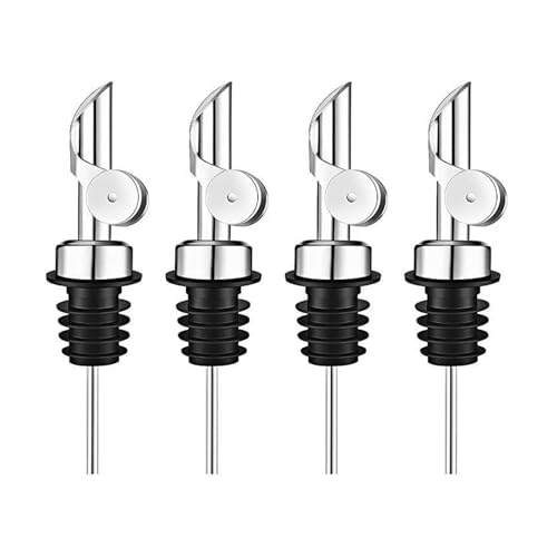 4-Pack Weighted Liquor Bottle Pourers with Auto Flip Cap, Stainless Steel Oil Dispenser Spouts for 3/4 Inch Openings, Leakproof Pour Spouts for Olive Oil, Syrup, and Spirits in Bar or Kitchen