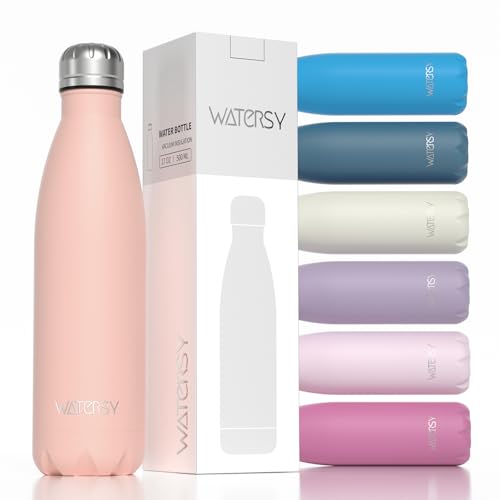Image of WATERSY Stainless Steel water bottles,17oz /500ml Insulated Water Bottles,Pink metal water bottle Keeps Drink Cold and Hot,BPA Free kids water bottles for School,Gym,Travel,Sports