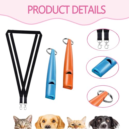 LIURFLNC 2 Stück Hundepfeife Rückruf, Laut und Weitreichend Hundepfeife, Hundepfeife Hochfrequenz Lautlos, Ideal für Hundetraining Hundepfeifen mit Schwarzem Schlüsselband(Blau/Orange)