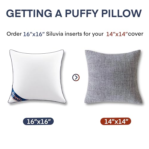 Siluvia 16"x16" Pillow Inserts Set of 2 Square Throw 16 Pillows with 100% Cotton Cover for Sofa, Couch, and Bed - White