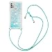 Produktbild CaseLover Handykette Handyhülle für Motorola Moto G30/Moto G10, Glitzer Flüssig Bewegende Treibsand Transparent Silikon Case mit Kordel zum Umhängen Necklace Hülle Band für Moto G10/G30, Silber Blau