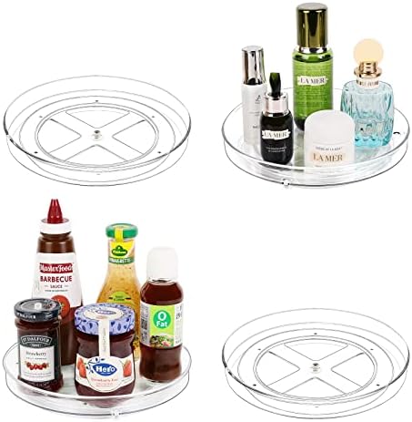4 Pack Lazy Susan Organizer, 9 Inch Clear Lazy Susan Turntable for Cabinet, BPA-Free Plastic Rotating Spice Rack for Kitchen, Pantry, Refrigerator, Bathroom, Dresser, Table, Countertop