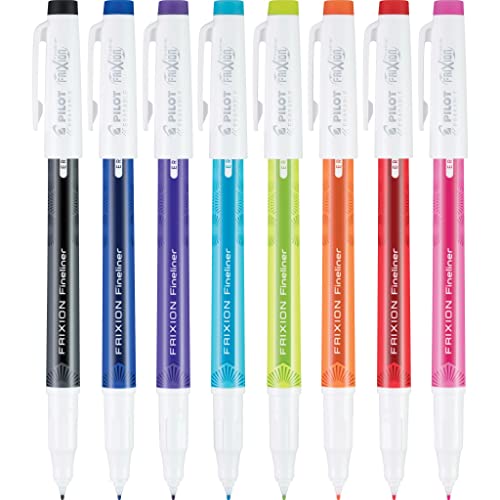 Image of Pilot FriXion Fineliner Erasable Marker Pens, Fine Point 0.7 mm, Pack of 8, Vivid Colors, Erasable Pens - Ideal for School, Journaling, & Office Writing