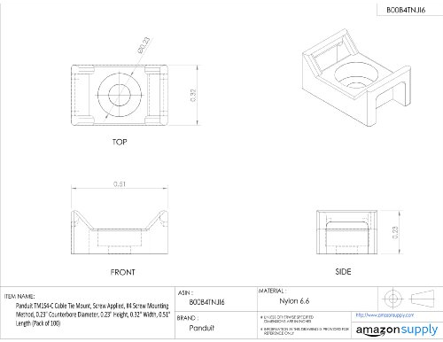 Panduit Tm1S4-C Cable Tie Mount, Screw Applied, #4 Screw Mounting Method, 0.23" Counterbore Diameter, 0.23" Height, 0.32" Width, 0.51" Length, Natural (Pack Of 100) #TOP4