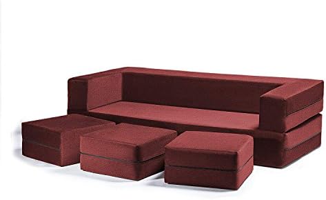 Jaxx Zipline Convertible Sleeper Sofa & Three Ottomans/California King-Size Bed, Tomato