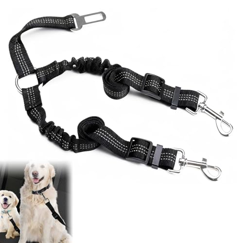 2 en 1 Ceinture Securite Chien Voiture 52-75 cm, élastique à Double Extrémité Laisse Chien Voiture, Réglable Réfléchissante la Nuit Ceinture, Boucle...