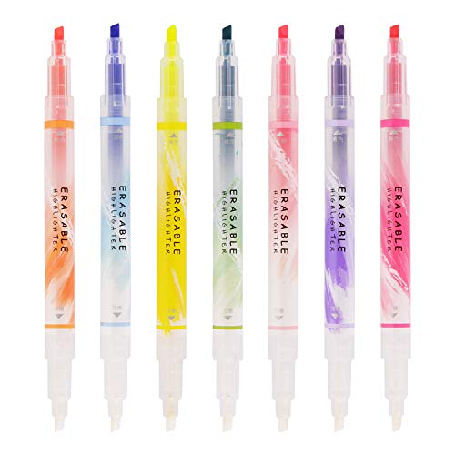 Moacc Erasable Highlighters, Double Head Smooth Writing Highlighters, Chisel Tip Assorted Colors High Lighter Markers, 7 Count #TOP3