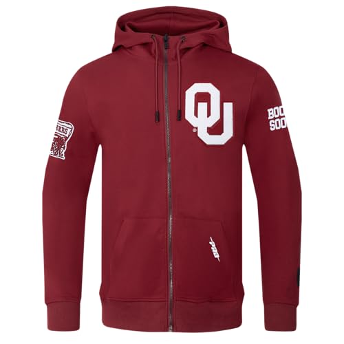 Pro Standard Mens Ncaa University Of Oklahoma College Classic Chenille Full Zip Hoodie Cardinal Red