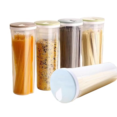 パスタ保存容器 パスタケース 透明 密閉 回転式蓋付き 取り出しやすい 防塵防湿 ホコリ防止 虫よけ 穀物収納 麺類収納 ドカバー付き(ブルー)