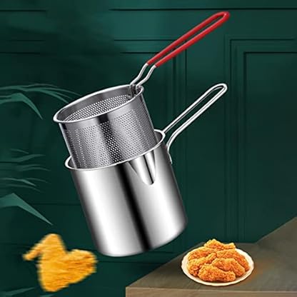 Duqulle Mini-Fritteuse Aus Edelstahl, Ölsparende Kleine Fritteuse Im Japanischen Stil Mit Sieb, Filterskimmer, Tiefe Öl-G-as-Minifritteuse Zum Braten Von Hähnchenschenkeln, Pommes Frites Usw