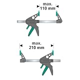 wolfcraft Mini-Einhandzwingen - 3455100 - Zwingen Set zum Fixieren von kleinen Werkstücken - 2 Stück - Anwendung mit nur einer Hand - für Hobby und Bastelprojekte - 30 kg Spannkraft