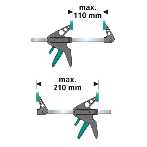 wolfcraft Mini-Einhandzwingen - 3455100 - Zwingen Set zum Fixieren von kleinen Werkstücken - 2 Stück - Anwendung mit nur einer Hand - für Hobby und Bastelprojekte - 30 kg Spannkraft