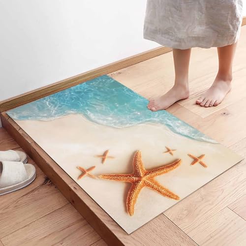 Ocean Beach Front Door Mat Indoor Entrance, Coastal Starfish Non Slip Doormat Summer Nautical Absorbent Resist Dirt Floor Mats Washable Low Profile Inside Rugs for Entryway, 16''x24'' - Image 5