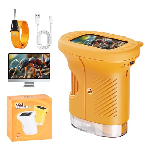 Handmikroskop für Kinder - 1080P HD 2.0' Bildschirm Mikroskop, Mini Tragbare Digitales Mikroskop mit 8 LED, 600mAh, 1000X Kindermikroskop, Hand- oder Nackenband, Microscope Experimente ab 6 Jahren