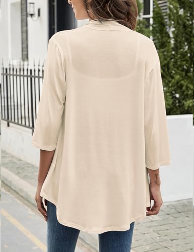 Image of Yekaty Women Cardigan 3 /4 Sleeves Open Front Lightweight Cardigan Draped Ruffles Knit Cardigan