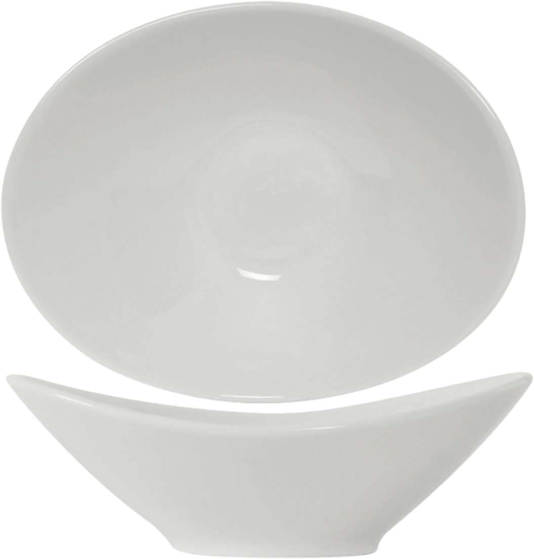 Tuxton China GLP-401 Mini Capistrano Bowl, 8 oz., 6-3/8" x 5" x 2-1/8" H, Oval, Microwave and Dishwasher Safe, Oven Proof, Fully Vitrified, TuxTrendz, Linx, Porcelain White, Pack of 12