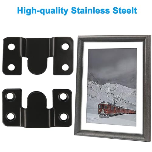 Image of 8 Pcs Interlocking Flush Mount Bracket, Stainless Steel Hanging Buckle Z Clip Hanging Bracket Wall Mounting Brackets Picture Hanger Buckle(Black)
