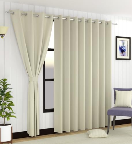 Image of LaVichitra 2 Pieces Solid Premium Blackout Curtains - Thermal Insulated, 3 Layered, 100% Opaque Window - 6 feet, Ecru