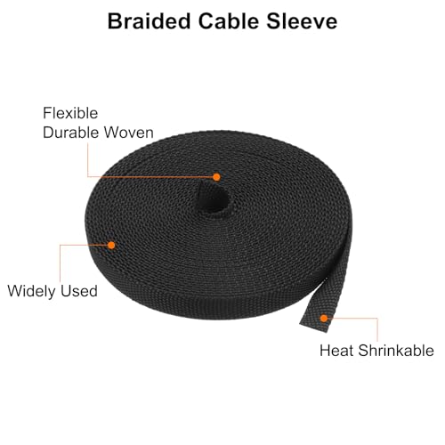 MECCANIXITY Braided Cable Sleeves Heat Shrinkable Fabric Sleeving, 1/4" 26ft Black 2:1 Ratio Heat Shrinkable Cord Protector for Harness Cable, Network Cable Protection, Cable Management - Image 5