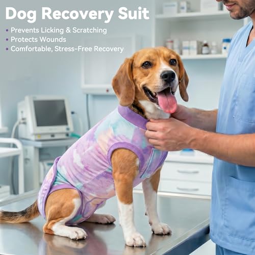 Image of cyeollo Dog Surgery Recovery Suit, Breathable Surgical Suit for Dogs Female Male After Spayed Neuter, Anti-Lick Dog Onesie Body Suits for Wounds Protection, Soft Cone Alternative, Tie Dye M