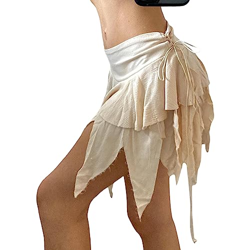 Beeuthios Women Flowy Mini Skirt Y2k Asymmetrical Short Skirts Low Waist Layered Irregular Hem Skirts3
