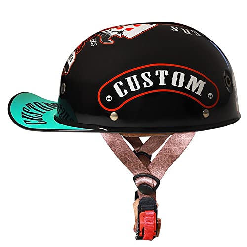 Smilfree Moto Casquette Baseball Casque Demi Vintage Casque Jet Demi Coque Mobylette Bols Casque ECE Homologué Pilote Casque Scooter Visage Ouvert pour Hommes Femmes Casque
