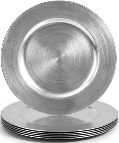 6 Platos Cargadores Plateados Plástico 13 Pulgadas Redondos miniatura 1