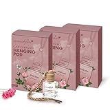 Aromahpure Premium Car Perfume Hanging Pod |10 ML |Rose Fragrance Car Air Freshener |Natural Essential Fragrance Oils in Glass Bottle with Wooden Diffuser Lid |Long Lasting upto 60 days (Pack of 3)
