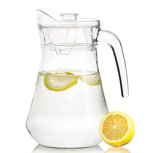 Image of 1300 ml Glass Beverage Jug with Lid & Handle - Pack of 1 - Heat‑Resistant Borosilicate Glass - Ideal for Iced Tea, Juice, Water, Milk, Cold & Hot Drinks